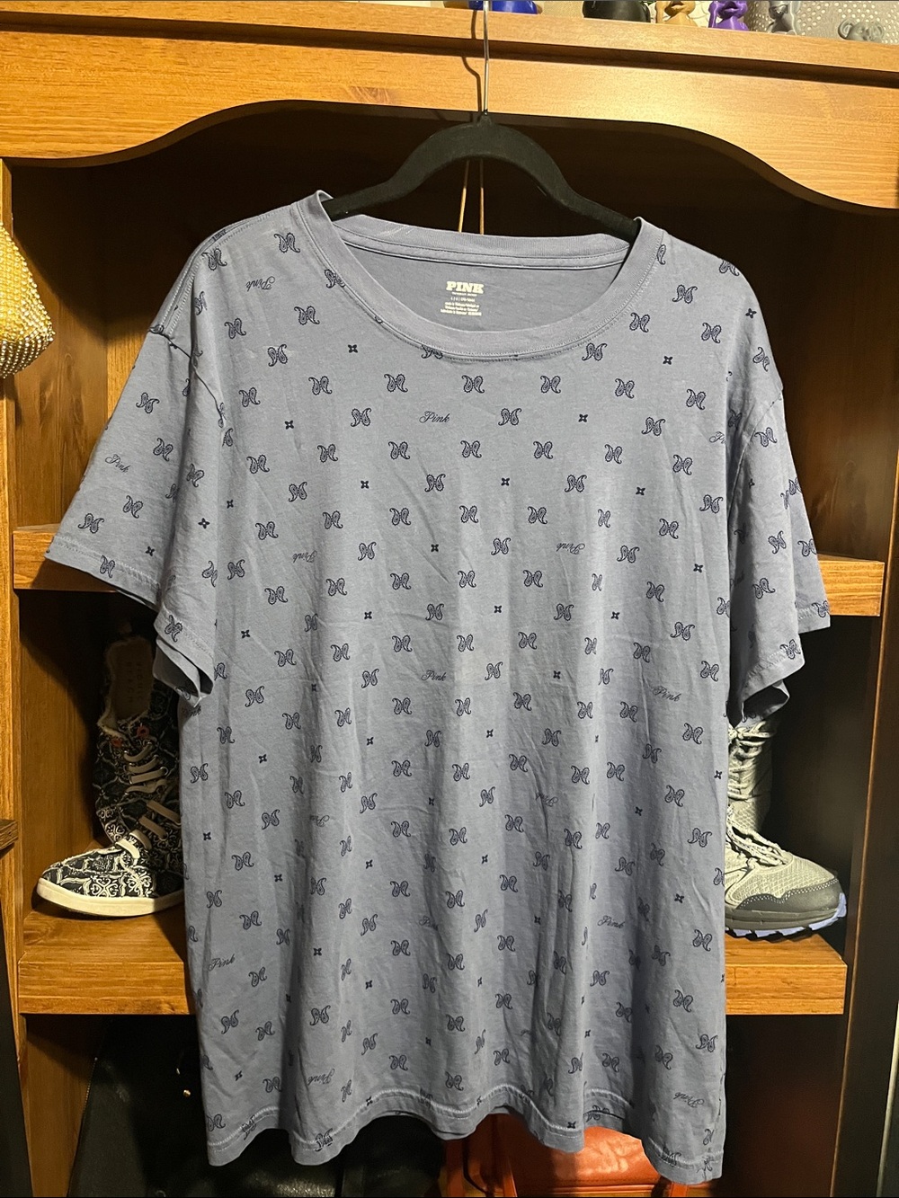 PINK Victoria's Secret Slate Blue Short Sleeve Tee with Micro Star Print - Picture 3 of 4